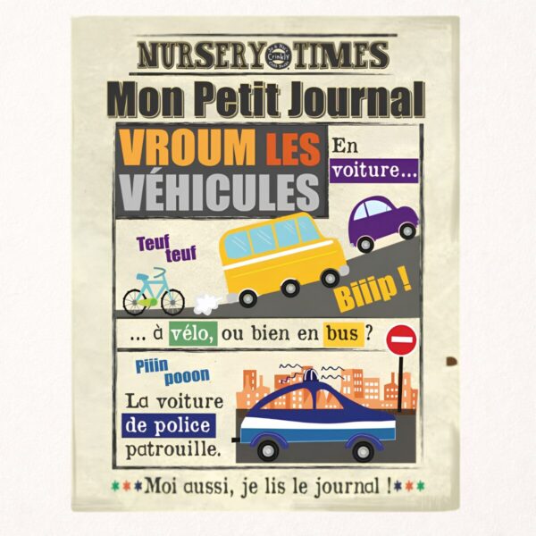 Livre bébé en tissus - Journal crinkly Vroum les véhicules - Poppik