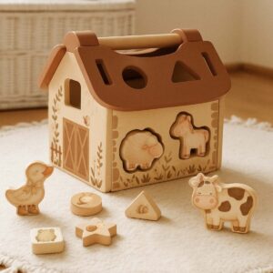 Boite à formes en bois bébé | La ferme 1 Boite à formes bébé en bois la ferme - Mrs Ertha