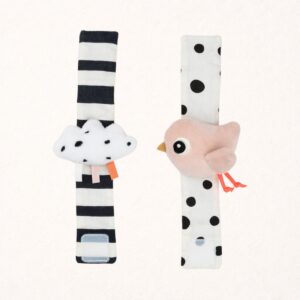 Hochets de poignet x2 | Happy Clouds Rose 1 hochet de poignet lot de 2 pour bébé Happy clouds rose Done by Deer